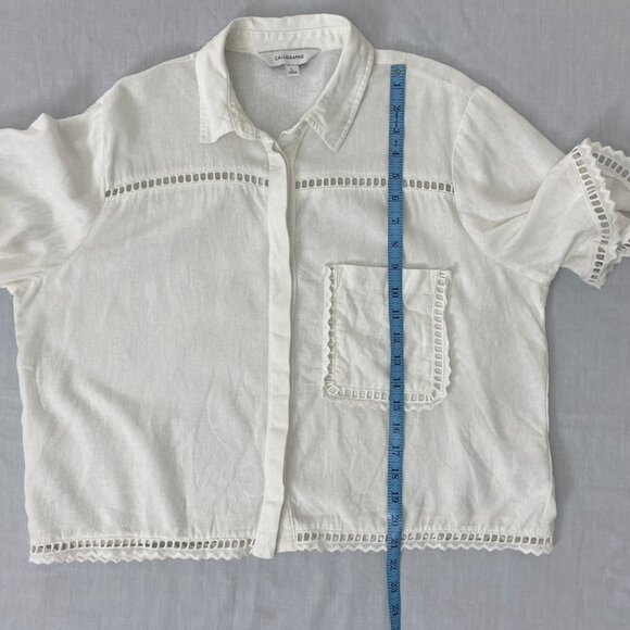 Calligraphie Linen Blend Boxy Button Down Shirt Size Large White Beachy - Picture 10 of 12